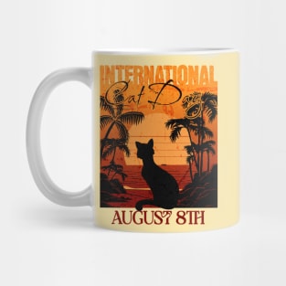Retro Sunset International Cat Day Mug